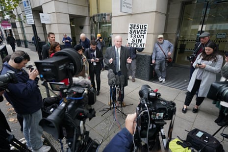 Mick Lynch speaking to journalists after his meeting with Mark Harper at the Department for Transport.