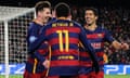 Barcelona v Roma, Champions League football match, Camp Nou stadium, Barcelona, Spain - 24 Nov 2015<br>Mandatory Credit: Photo by Joan Valls/Urbanandsport/Pho/REX Shutterstock (5426348e)
Lionel Messi, Luis Suarez and Neymar
Barcelona v Roma, Champions League football match, Camp Nou stadium, Barcelona, Spain - 24 Nov 2015