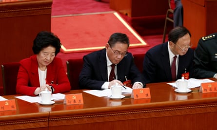 Chinese Vice Premier Sun Chunlan, Shanghai Communist party Secretary Li Qiang and Yang Jiechi, director of the Office of the Central Commission for Foreign Affairs, attend the opening ceremony of the 20th National Congress of the Communist party of China