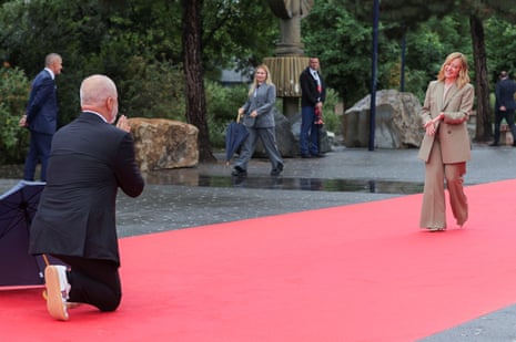 Albania’s prime minister Edi Rama (L) welcomes Italy’s prime minister Giorgia Meloni ahead of the European Political Community (EPC) summit, in Tirana.