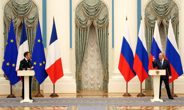 Russian Russian President Vladimir Putin and French President Emmanuel Macron attend a joint press conference in Moscow, Russia.