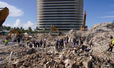 Search and rescue teams look for bodies in the rubble in Surfside, Florida. 
