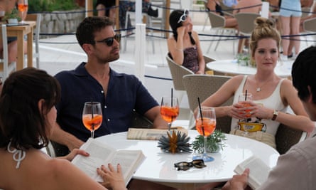 From left: Aubrey Plaza, Theo James, Meghann Fahy and Will Sharpe in The White Lotus: Season 2.