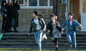 Viveik Kalra,
                            Nell Williams and Aaron Phagura in Blinded
                            by the Light.