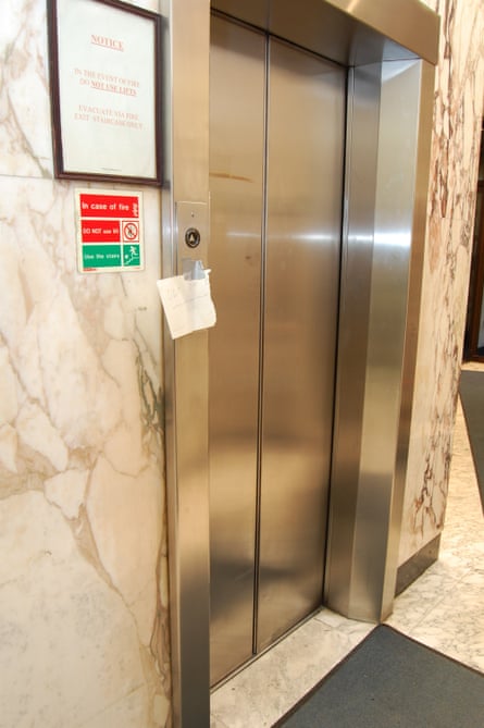 The ground floor lift with an out of order sign