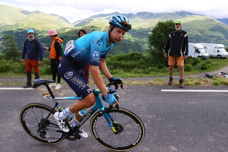 Jakob Fuglsang of Denmark and Team Astana looking knackered on Stage 17 on July 14.