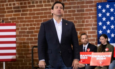 US-POLITICS-VOTE-DESANTIS<br>Florida Governor and 2024 Republican presidential hopeful Ron DeSantis listens to an audience member's question at a campaign event in Davenport, Iowa, on January 13, 2024. (Photo by Christian MONTERROSA / AFP) (Photo by CHRISTIAN MONTERROSA/AFP via Getty Images) US-POLITICS-VOTE-DESANTIS<br>Florida Governor and 2024 Republican presidential hopeful Ron DeSantis listens to an audience member's question at a campaign event in Davenport, Iowa, on January 13, 2024. (Photo by Christian MONTERROSA / AFP) (Photo by CHRISTIAN MONTERROSA/AFP via Getty Images)