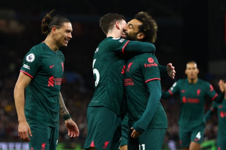 Aston Villa v Liverpool: Premier League – live | Premier League 6 Mohamed Salah of Liverpool celebrates.