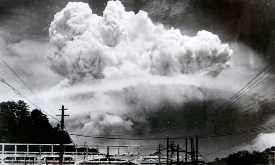 The mushroom cloud over Nagasaki in August 1945.