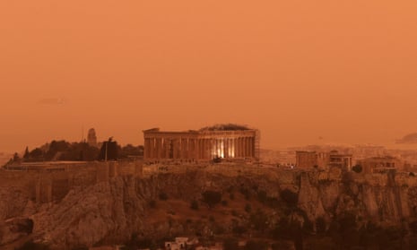 Athens sky turns orange with dust clouds from Africa
