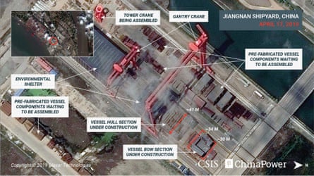 A satellite image shows what appears to be the construction of a third Chinese aircraft carrier at the Jiangnan shipyard in Shanghai on 17 April.