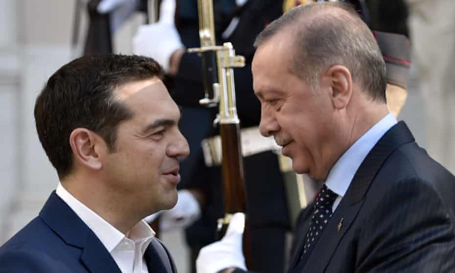 The Greek prime minister Alexis Tsipras, left, welcomes Recep Tayyip Erdoğan to Athens on Thursday