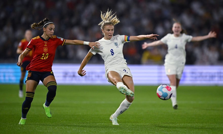 Leah Williamson in action against Spain.
