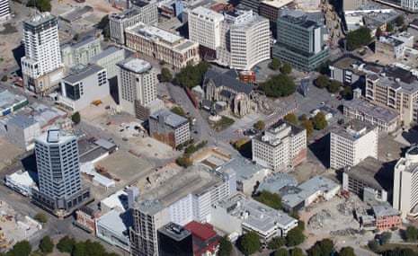 Christchurch’s public exclusion zone after the 2011 earthquake. The Pacific Tower is top left