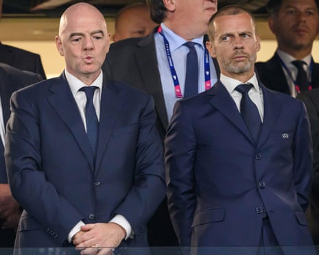 Gianni Infantino and Aleksander Ceferin at the Champions League final in 2023