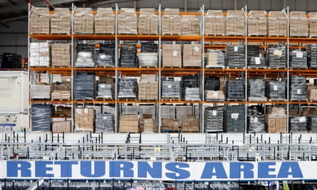 Returns area in the the Advanced Clothing Solutions warehouse in Motherwell, Scotland