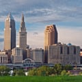Cleveland. Image of Cleveland downtown skyline at sunset