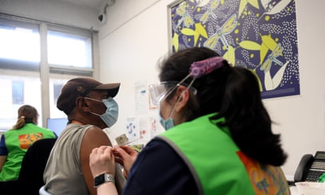 A man receives a Covid vaccine at the Kimberwalli Aboriginal vaccination hub in Whalan