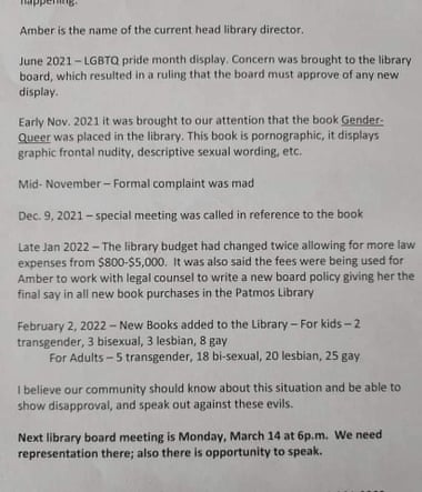 The letter shows the alleged schedule of events in the library, including the acquisition of books