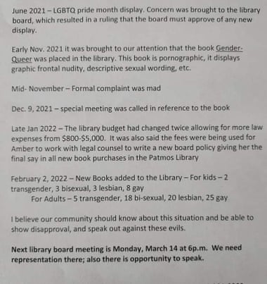 letter describes events at the library