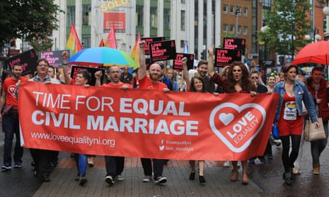 March in Belfast in favour of same-sex marriage, July 2017.