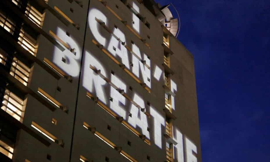 ‘I Can’t Breathe’ is projected on a building in Portland, Oregon, during a protest last month.