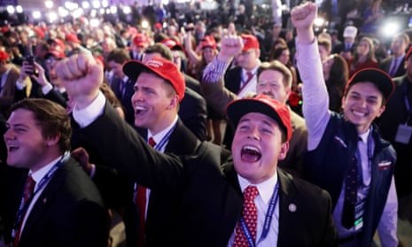 Republican Presidential Nominee Donald Trump Holds Election Night Event In New York CityNEW YORK, NY - NOVEMBER 08: Supporters of Republican presidential nominee Donald Trump cheer during the election night event at the New York Hilton Midtown on November 8, 2016 in New York City. Americans today will choose between Republican presidential nominee Donald Trump and Democratic presidential nominee Hillary Clinton as they go to the polls to vote for the next president of the United States. (Photo by Chip Somodevilla/Getty Images)