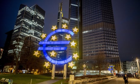 The euro sculpture in Frankfurt, Germany, where the European Central Bank’s governing council met.
