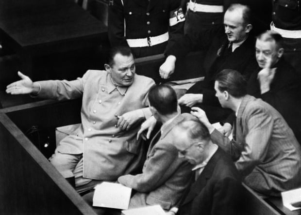 Former president of the Reichstag Hermann Göring, left, speaking with Baldur von Schirach, right, former head of the Hitler Youth during the Nuremberg trials, 1946.