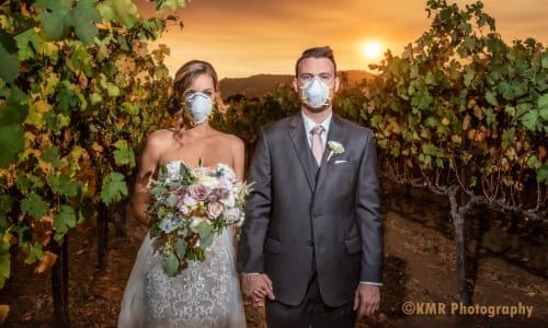 Wildfire wedding: couple wear protective masks in viral California photo | California | The Guardian