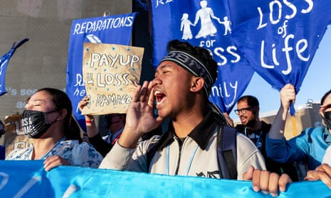 Activists protest demanding Loss and Damage reparations on the fifth day of the COP27 UN Climate Change Conference, held by UNFCCC in Sharm El-Sheikh International Convention Center.