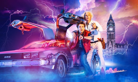 Olly Dobson plays Marty McFly and Roger Bart is Doc Brown in Back to the Future the Musical, at Manchester Opera House.