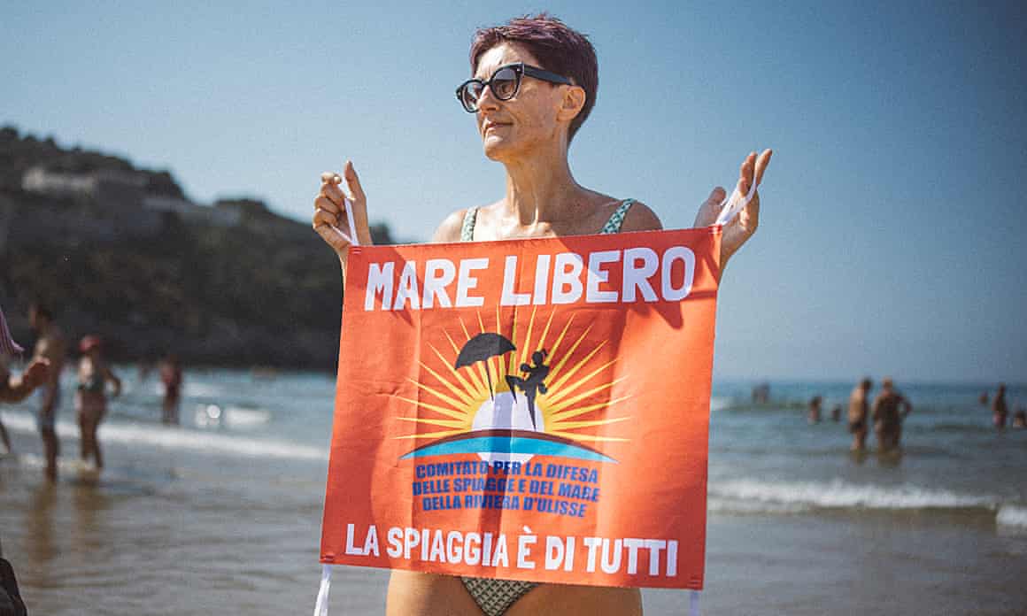 Manuela Salvi, a member of Mare Libero, on the beach at Gaeta