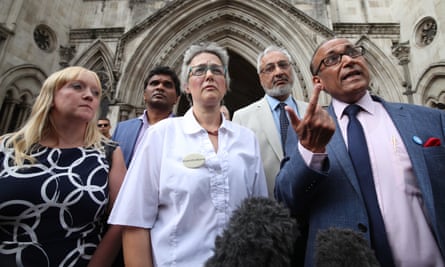 Supporters of Dr Hadiza Bawa-Garba outside the court, including Dr Ramesh Mehta (far right) from the British Association of Physicians of Indian Origin