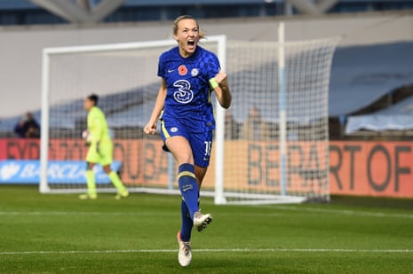 Magdalena Eriksson celebrates after scoring her team’s fourth goal.