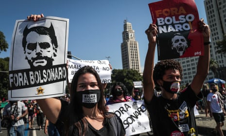 Protesters in Rio de Janeiro demand the removal of the President of Brazil, Jair Bolsonaro.