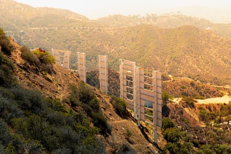 Hollywood Sign at sunset, viewed from the back