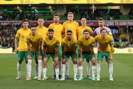 Australia’s starting XI pose for the team photo before kick-off