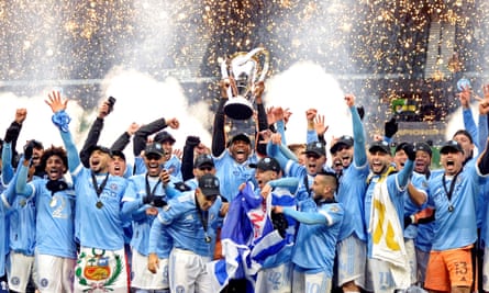 New York City FC players lift the MLS Cup in 2021