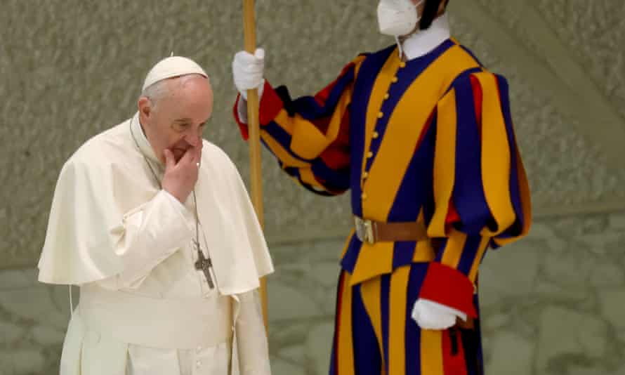 Pope Francis denounced “the armed aggression of these days” as “an outrage against God” at his weekly general audience during Easter Holy Week at Paul VI Hall on April 13, 2022 in Vatican City, Vatican.
