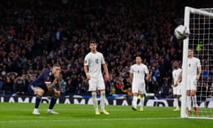Scotland’s Lyndon Dykes reacts after a missed chance.