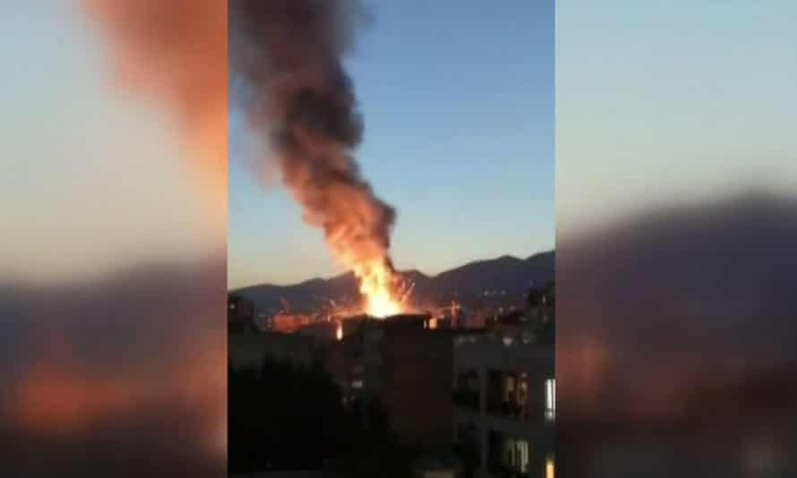 The Tehran clinic burns in footage obtained from the state-run Iran Press news agency.