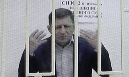 Sergei Furgal attends a hearing into an appeal against his arrest at the Moscow City Court via video link.