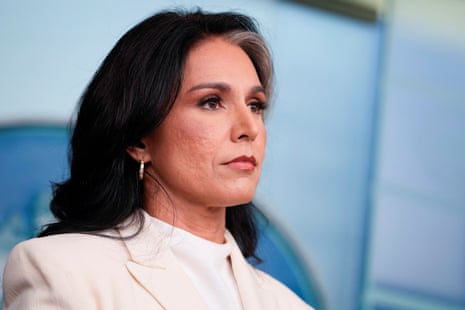 Tulsi Gabbard at a press briefing in Washington DC on 23 July 2025.