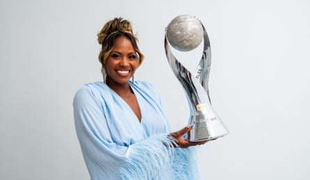 Taylor Townsend of the United States poses with the WTA Doubles World No 1 trophy ahead of this year’s US Open on 21 August 2025.