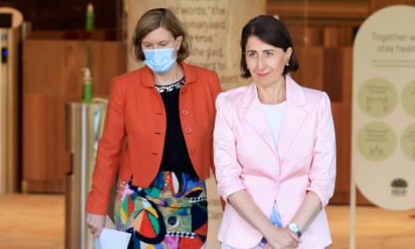 NSW Premier Gladys Berejiklian and NSW chief health officer Kerry Chant (left) arrive for a Covid-19 update press conference on 27 December 2020.