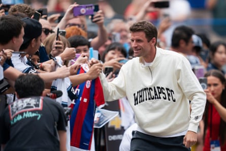 Thomas Müller #13 of the Vancouver Whitecaps FC greets fans as he arrives at the stadium prior to the MLS match between Vancouver Whitecaps FC and Houston Dynamo FC at BC Place on August 17, 2025 in Vancouver, British Columbia.