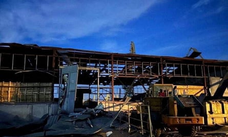 Damage at a grain port facility after a reported attack by Russian military drones in the Odesa region, Ukraine on 2 August 2023.