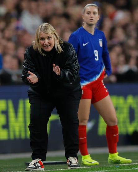 USA manager Emma Hayes gestures from the touchline.