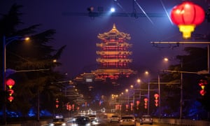 Red lanterns hung in Wuhan ready to mark the start of the lunar new y next month. 